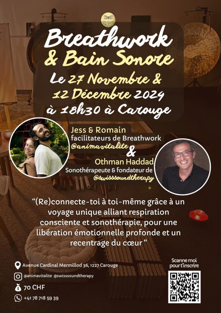 Atelier breathwork et bain sonore sonothérapie genève